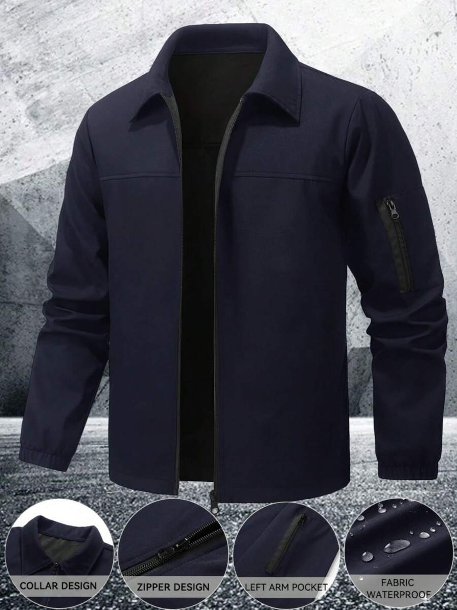 Manfinity Homme Plus Size Men's Casual Everyday Commute Zip-Up Windproof Waterproof Jacket Men Zip Up Jacket Men Jackets Casual Jacket For Man Navy Blue Jacket - Navy Blue - View 1