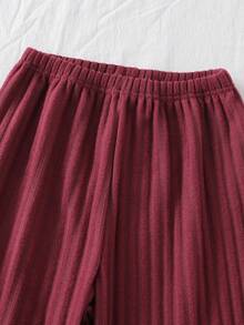 Girls' Solid Dusty Rose Ribbed Long Sleeve Pajama Set - Burgundy - View 6