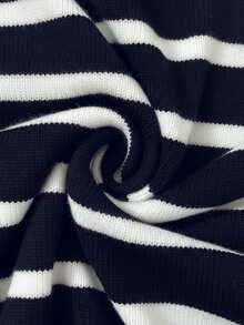 Easowa Black & White Striped Long Sleeve Sweater For Women, Warm And Fashionable For Fall/Winter Back To School - Navy Blue - View 6
