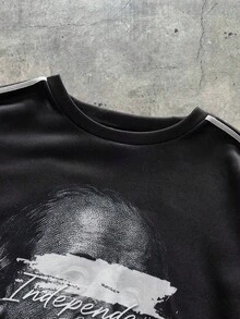 AXEPEAK Sudadera de cuello redondo casual para hombres con gráfico de retrato creativo - Negro - Ver 3