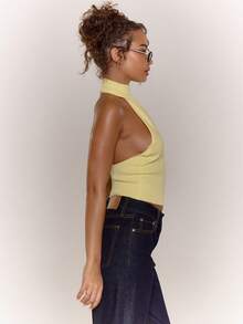 MUSERA Áo dệt kim cổ cao, hở lưng, kiểu yếm, phong cách Y2K Grunge, thích hợp cho lễ hội âm nhạc, tiệc tùng mùa hè, Ibiza, hẹn hò mùa đông, đi làm hoặc văn phòng. - Màu vàng - Xem 4