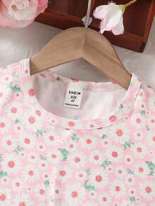 SHEIN 夏季女童舒适休闲荷叶边连衣裙，配腰带 - 粉色 - 查看 6