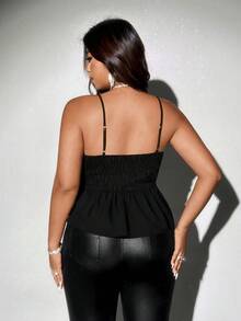 Viva Relle Plus Size Women Solid Color Elegant Commuter Belted Camisole Top, Suitable For Outings, Dates - Black - View 2