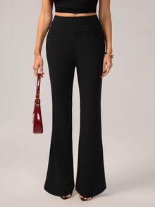 SHEIN Tall High Waist Slant Pocket Flare Leg Pants - Black - View 3