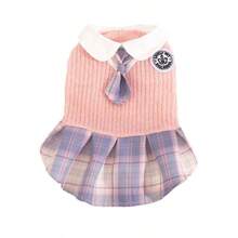 1pc Polyester Pet Clothing, JK Dress, Soft & Cute Cat Pattern Sweater Dress Suitable For Small Dog & Cat All Seasons (Not Suitable For Large Dogs) - Pink - View 5