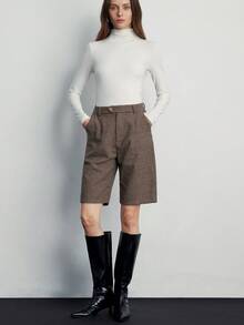 Aveloria Modichic 女士千鸟格百慕大休闲宽松中腰直筒裤