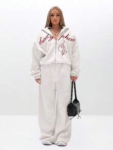 BABYPHAT Quần nỉ ống rộng in chữ, mặc ở nhà, quần nỉ có dây rút ở eo, quần thường ngày thoải mái, dễ chịu mỗi ngày - Màu Xám nhạt - Xem 3