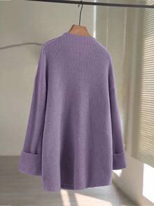 GlowEve Áo khoác cardigan trơn màu thường ngày, đa năng khi đi làm, mùa thu/đông - Màu tím - Xem 2