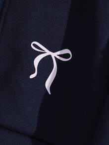 SHEIN 两件套少女休闲套装，包括一件拉链高领长袖卫衣和宽松阔腿裤，适合日常穿着和运动。 - 藏蓝色 - 查看 3