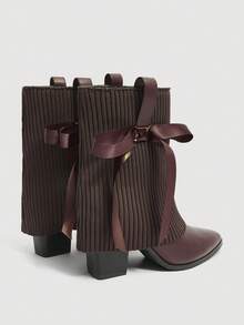 SheIn MOD 休闲通勤简约粗跟女式踝靴 - 咖啡棕 - 查看 4