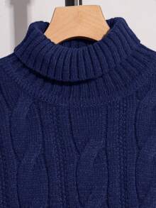 Tween-Jungen Lässig Einfarbiger Rollkragenpullover, Herbst/Winter - marineblau - Übersicht 3