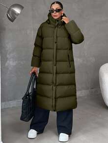 EURMUSE Zip Up Hooded Long Plus Size Winter Coat