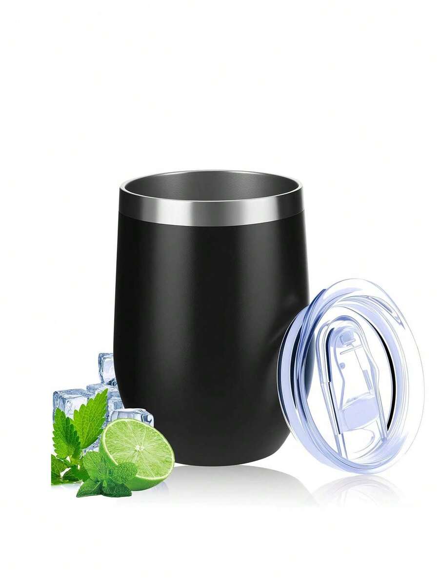 1PC Stainless Steel Mate Gourd - 350ml Double-Wall Insulated Cup With Lid & Straw - Black - View 1