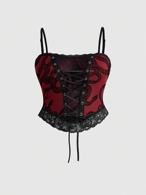 Plus Size Gothic Palace Sexy Snake Pattern Lace Camisole