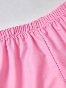 SHEIN ChillGRL 2 件套青少年女孩夏季标语印花短袖 T 恤和阔腿裤休闲装 - 粉色 - 查看 4