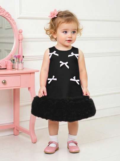 Glamorique Kids Baby Girls' Cute Car Decor Butterfly Ruffle Hem Ruched Pink Mesh Knit Sleeveless Dress, Summer Korean Style