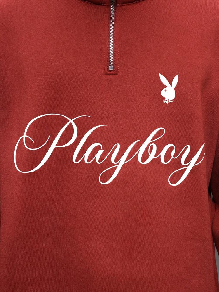 PLAYBOY X SUMWON Mock Neck Half Zip Sweatshirt With Script