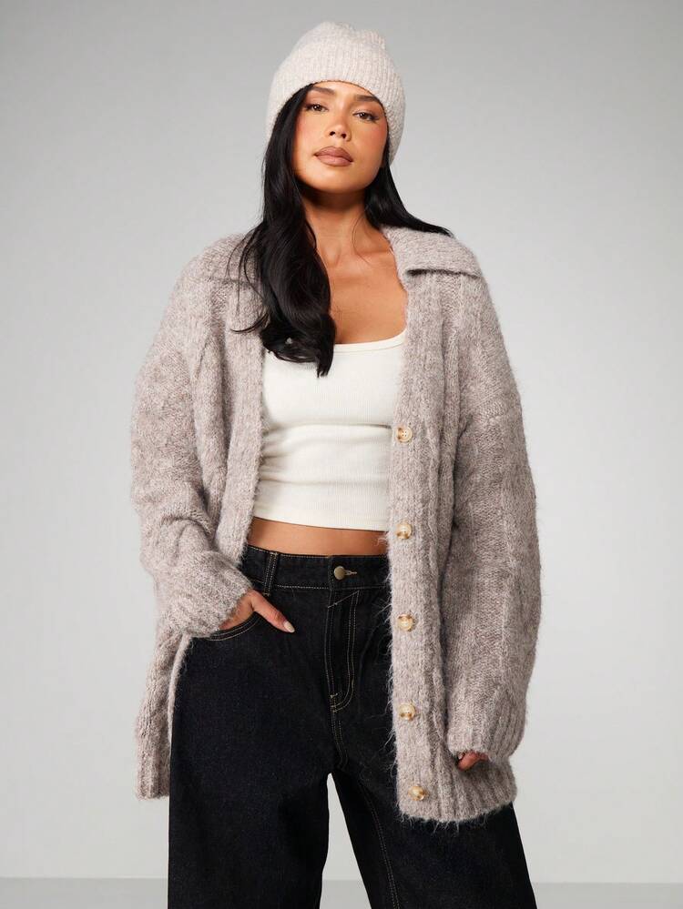 MISSGUIDED 가을을 위한 오버사이즈 케이블 니트 가디건 버튼 프론트 긴소매 겨울 스웨터 재킷 포근하고 따뜻한 캐주얼 겉옷 패션 니트웨어