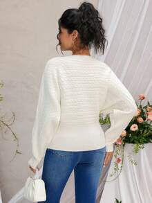 Momance Maternity Women's Solid Color Minimalist Long Sleeve Sweater, Everyday Wear - White - View 2
