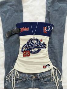 SHEIN EZwear Women's Casual Drawstring Tie-Front Cropped Tube Top