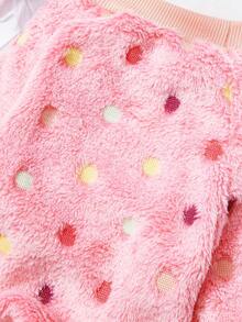 PETSIN 1pc Color Polka Dot Printed Pet Jumpsuit, Rose Red Autumn And Winter Flannel Warm And Comfortable Pet Warm Clothes