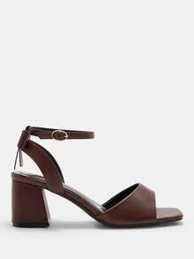 CUCCOO CURVES Women's Casual Solid Color Square Toe Wide Fit Sandals Valentine's Day - Mocha Brown - View 2