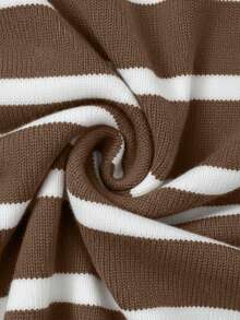 Easowa 秋冬返校学院风黑白条纹长袖女式毛衣 - 摩卡棕 - 查看 6