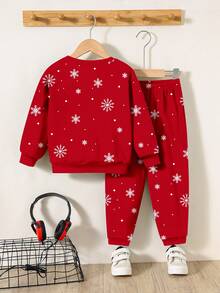 SHEIN 2 Stücke/Set Jungen Lässig Warm & Bequem Klassisch Weihnachten, Stern Weihnachtsbaum, Weihnachtsbär, Weihnachtsren Muster Loose Fit Sweatshirt und Hose Set, geeignet für den Sommer