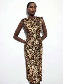 Maija Váy không tay họa tiết da báo thời trang nữ, phù hợp khi đi làm trong thành phố, công sở, trang phục thường ngày, lễ Tạ ơn, giáng sinh, tiệc năm mới, váy dự tiệc cưới - màu nâu - Xem 7