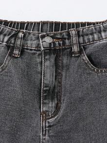 SHEIN ChillGRL 2 件套少女蝴蝶结印花连帽衫和刺绣直筒裤套装 - 淺灰色 - 查看 5