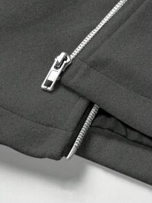 PAVTROS 男士休闲时尚街头撞色PU皮领拉链夹克，秋冬款 - 灰色 - 查看 6