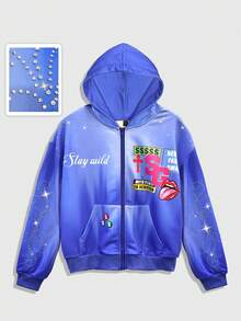 ROMWE MEN Street Life Men's Drop Shoulder Long Sleeve Hooded Zip-Up Creative Print Sweatshirt - Multicolor - View 1