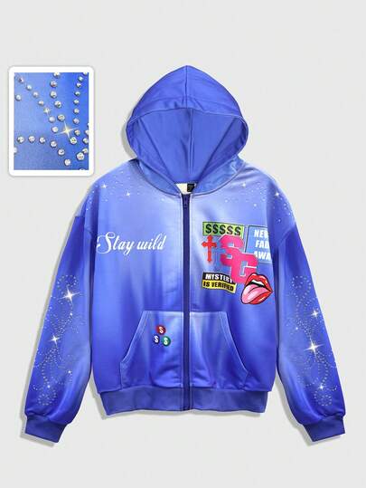 Street Life بلوزة رياضية رجالية بسحاب وغطاء للرأس وأكمام طويلة منسدلة مع طباعة إبداعية