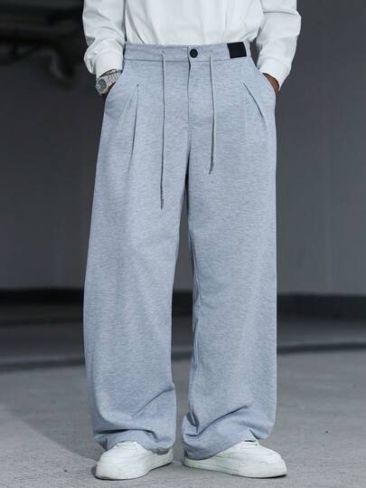 Street Life Solid Color Straight Leg Sweatpants, Suitable For All Seasons, Loose Fit, Unisex, Streetwear