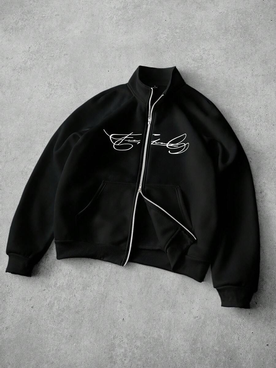 PAVTROS Men's Street-Style Popular INS Matching FREEDOM Print Zip-Up Pullover Sweatshirt, Suitable For Outdoor Music Festivals, Nightclubs, Bars, Boyfriend/Husband Gift, Anniversary Gift, White Raglan Sleeve Pullover Sweatshirt Black Graphic Jacket Manfinity Jacket Men Graphic Jacket Men S Street Wear Zip Up Graphic Jacket Zip Up - Black - View 1
