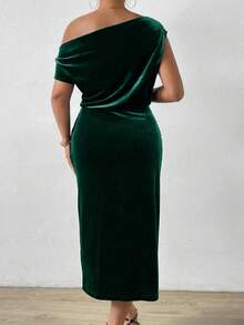 Auvina Elegant Large-Sized Velvet Dress For Women - Dark Green - View 2