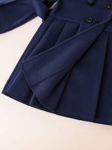 SHEIN Elladie kids Girls' Apricot Long Sleeve Double-Breasted Splicing Detail With Belt Mid-Length Woolen Coat, Suitable For Ladylike Style In Autumn/Winter