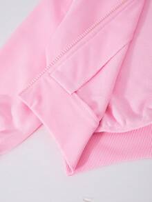 SHEIN ChillGRL 2 件 Streecool 年轻女孩休闲厚针织连帽衫夹克和宽松阔腿裤套装，骑马运动图案印花装饰，适合休闲运动 - 粉色 - 查看 8