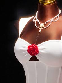 Amplova Y2k Women's White And Red Colorblock Floral Decor Sleeveless Casual Top, Cherry Vacation Valentine's Day White Floral,Summer,Elegant,Wedding Guest - White - View 6