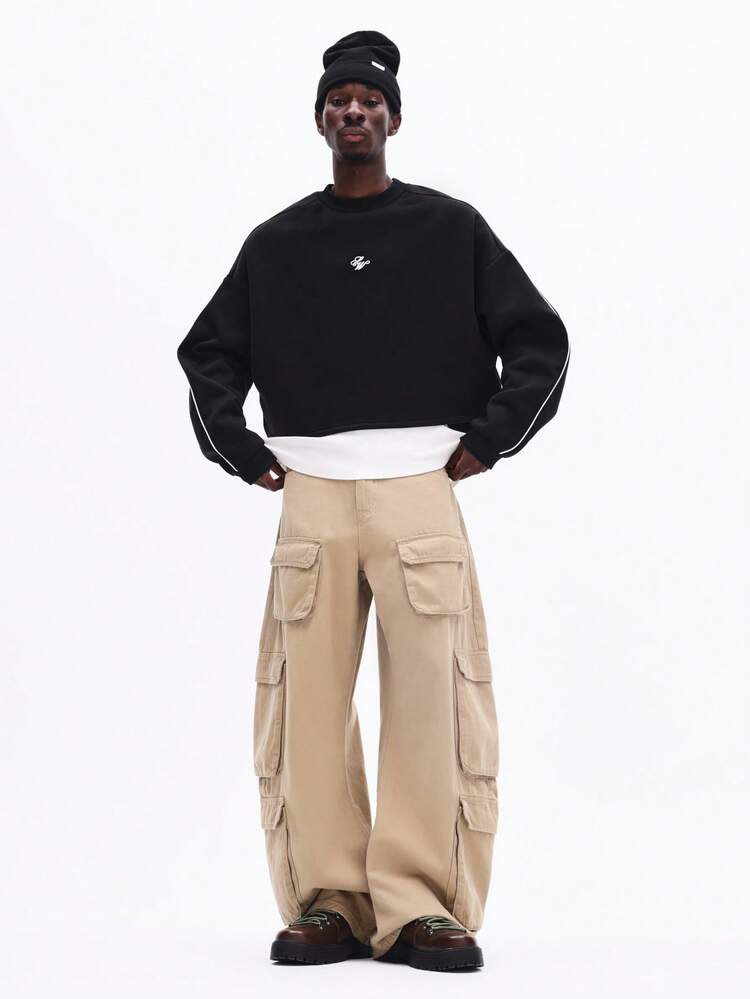 Crop Sweatshirt With White Logo Print