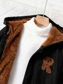 Sparklyn 1件少女时尚字母刺绣保暖内衬卫衣，适合日常穿着、旅行、上学、运动、秋冬返校季 - 棕色 - 查看 5