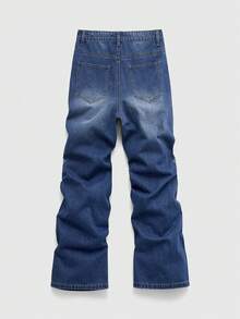 ROMWE MEN Street Life Men's Cross Rhinestone Embellished Pleated Pocket Jeans - Blue - View 2