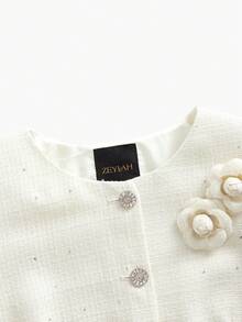 ZEYLAH 2pcs/Set French Elegant Buttoned Front Long Sleeve Jacket And Skirt - White - View 3