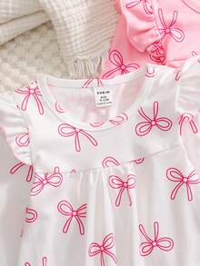 SHEIN 2pcs Baby Girl Butterfly Print Ruffle Trim Contrast Lettuce Trim Long Sleeve Top And Pants Set - Multicolor - View 5