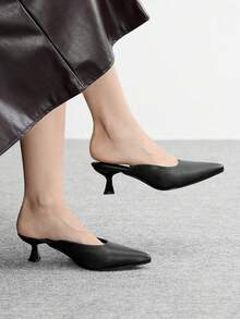 CUCCOO BIZCHIC Sepatu Mules Hak Tinggi Kasual Modis Ujung Lancip untuk Wanita - Hitam - View 1