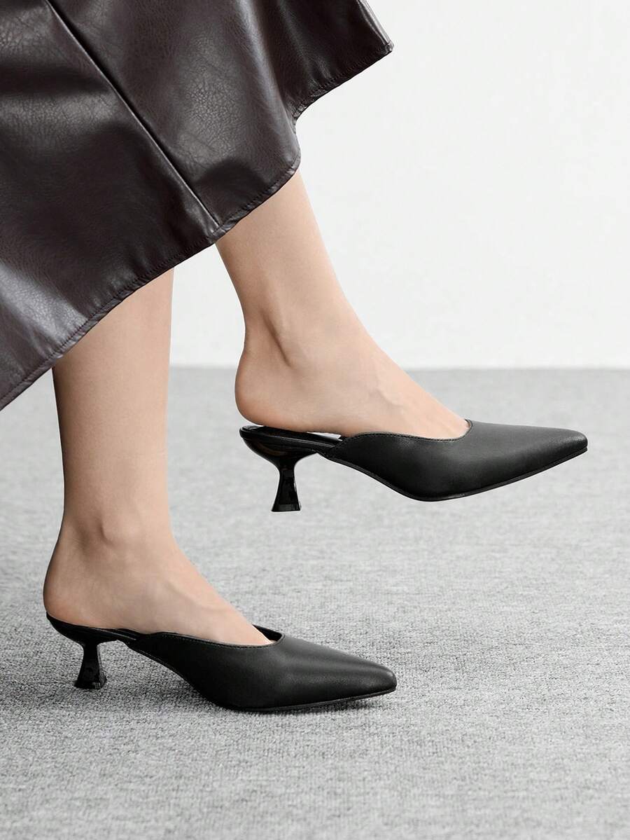 CUCCOO BIZCHIC Sepatu Mules Hak Tinggi Kasual Modis Ujung Lancip untuk Wanita - Hitam - View 1