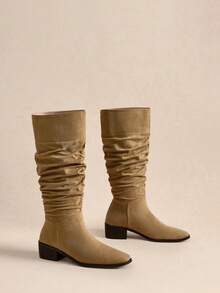 Rosivie Botas de tobillo plisadas versátiles y casuales para mujer - Caqui - Ver 6