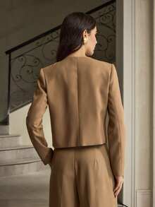 ZEYLAH Women's Embroidered Beaded Long Sleeve Fashion Jacket - Khaki - View 6
