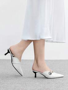 CUCCOO BIZCHIC 女士尖头水钻蝴蝶结细高跟鞋，优雅甜美性感时尚哥特式黑色绒面革套脚高跟鞋，适合正式场合、下午茶、约会、派对、宴会、万圣节、圣诞节、感恩节、情人节等。 - 白色 - 查看 2