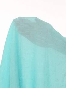 Swim Vcay Solid Color Ruffled Hem Sheer Sexy Summer Beach Cover-Up - Mint Blue - View 7